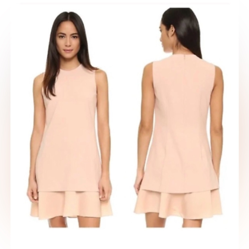 Theory Malkan Crepe Sheath Sleeveless Dress Ruffle Light Pink Blush Size…